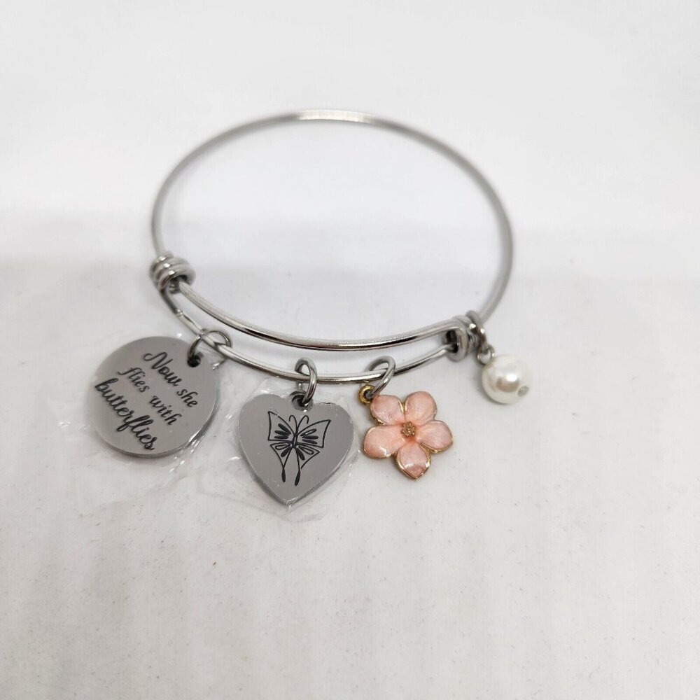 Bangle Charm Bracelet Butterfly Grieving Gift Silver Tone